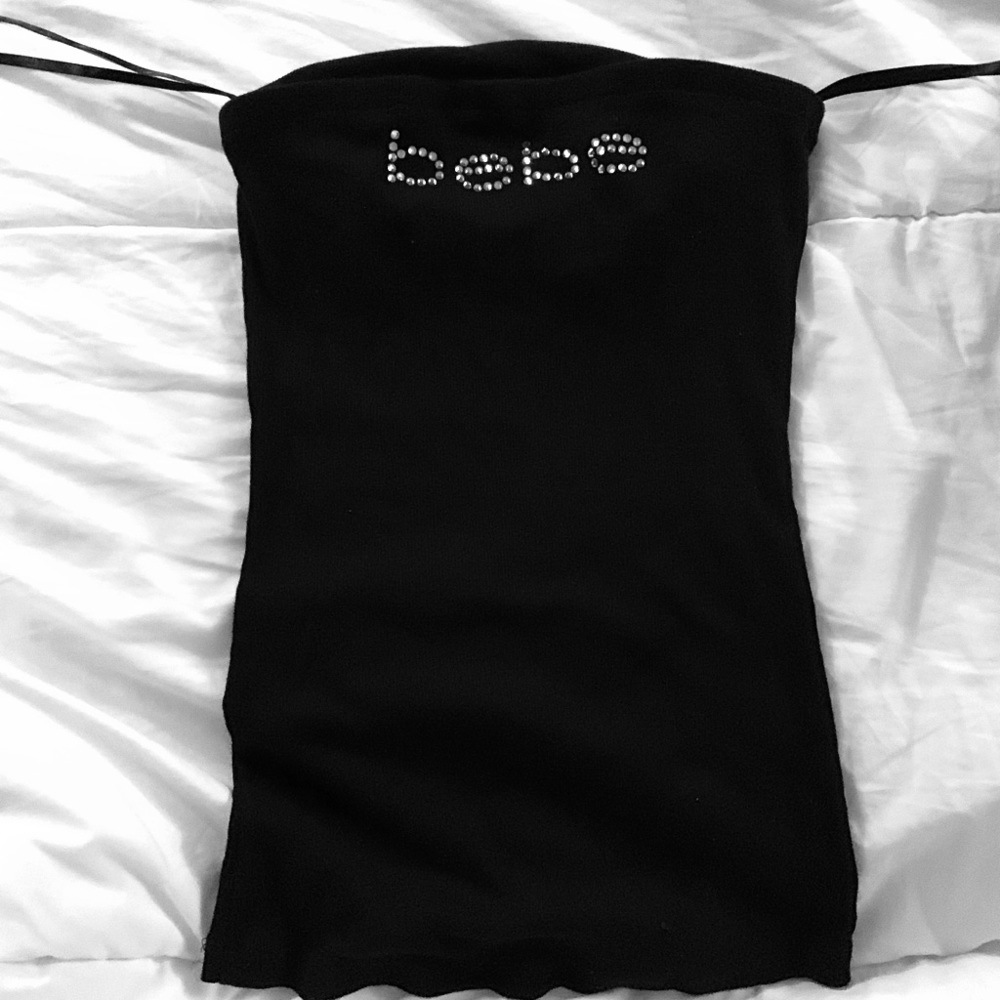 Black Bebe Rhinestone Strapless Top